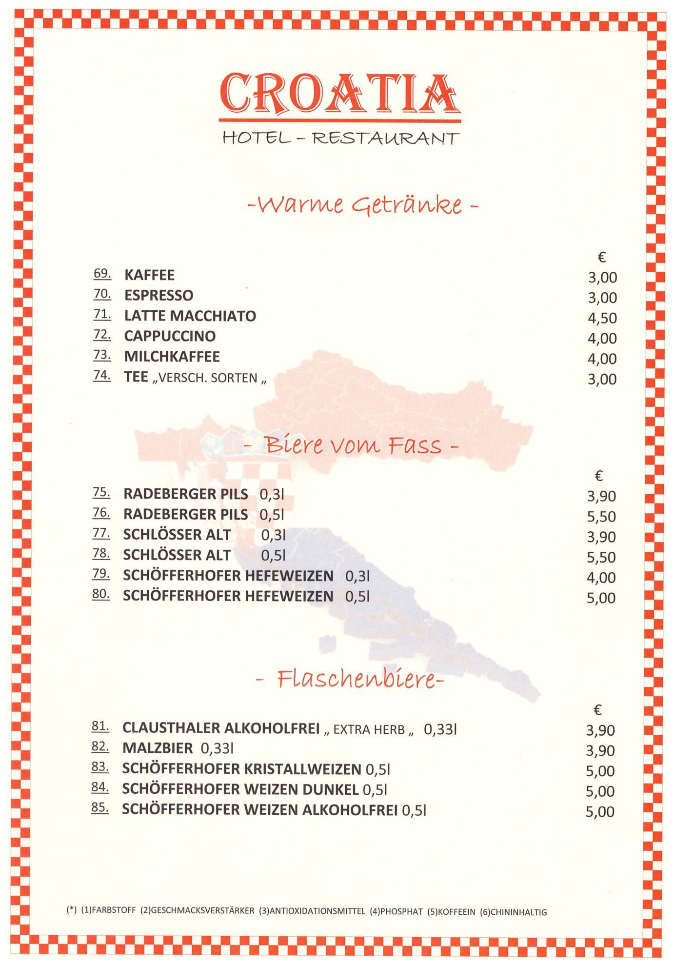 Getränkekarte Seite 1 – Hotel Restaurant Croatia Idstein