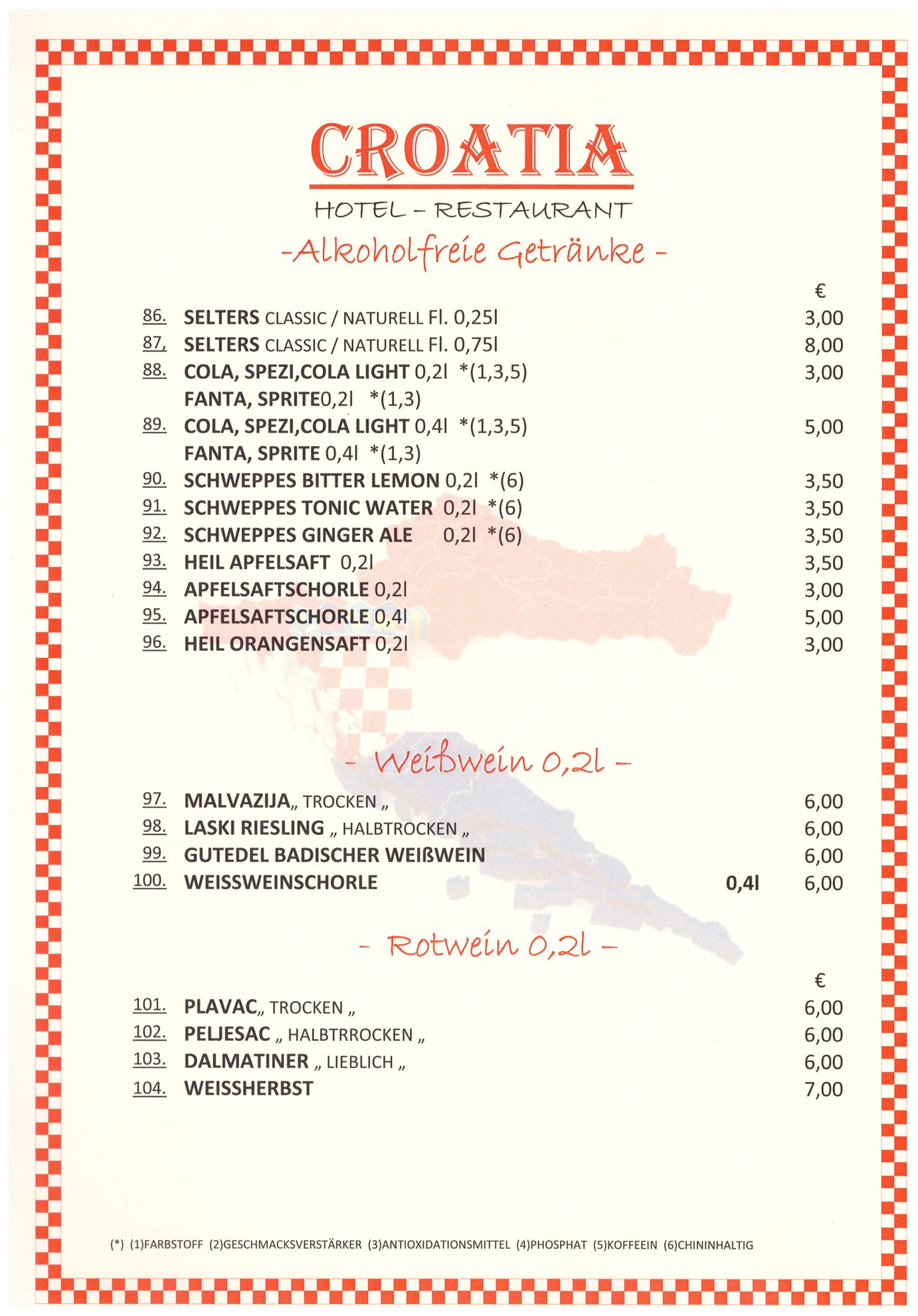 Getränkekarte Seite 2 – Hotel Restaurant Croatia Idstein