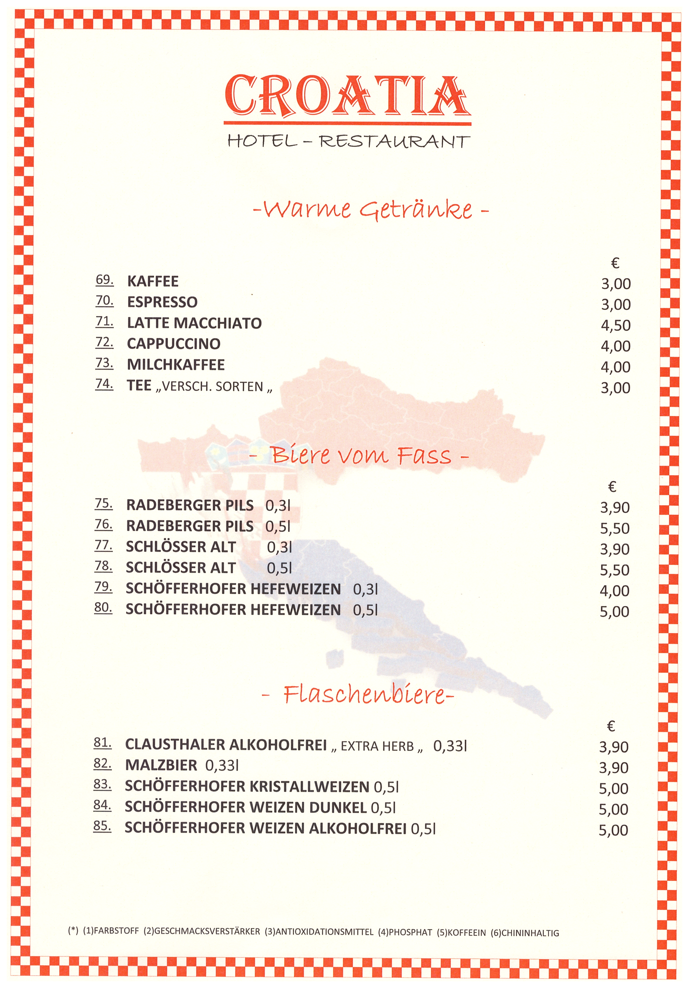 Getränkekarte Seite 1 – Hotel Restaurant Croatia Idstein