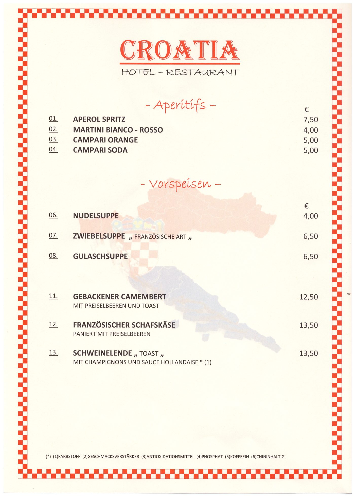 Speisekarte Seite 1 – Hotel Restaurant Croatia Idstein