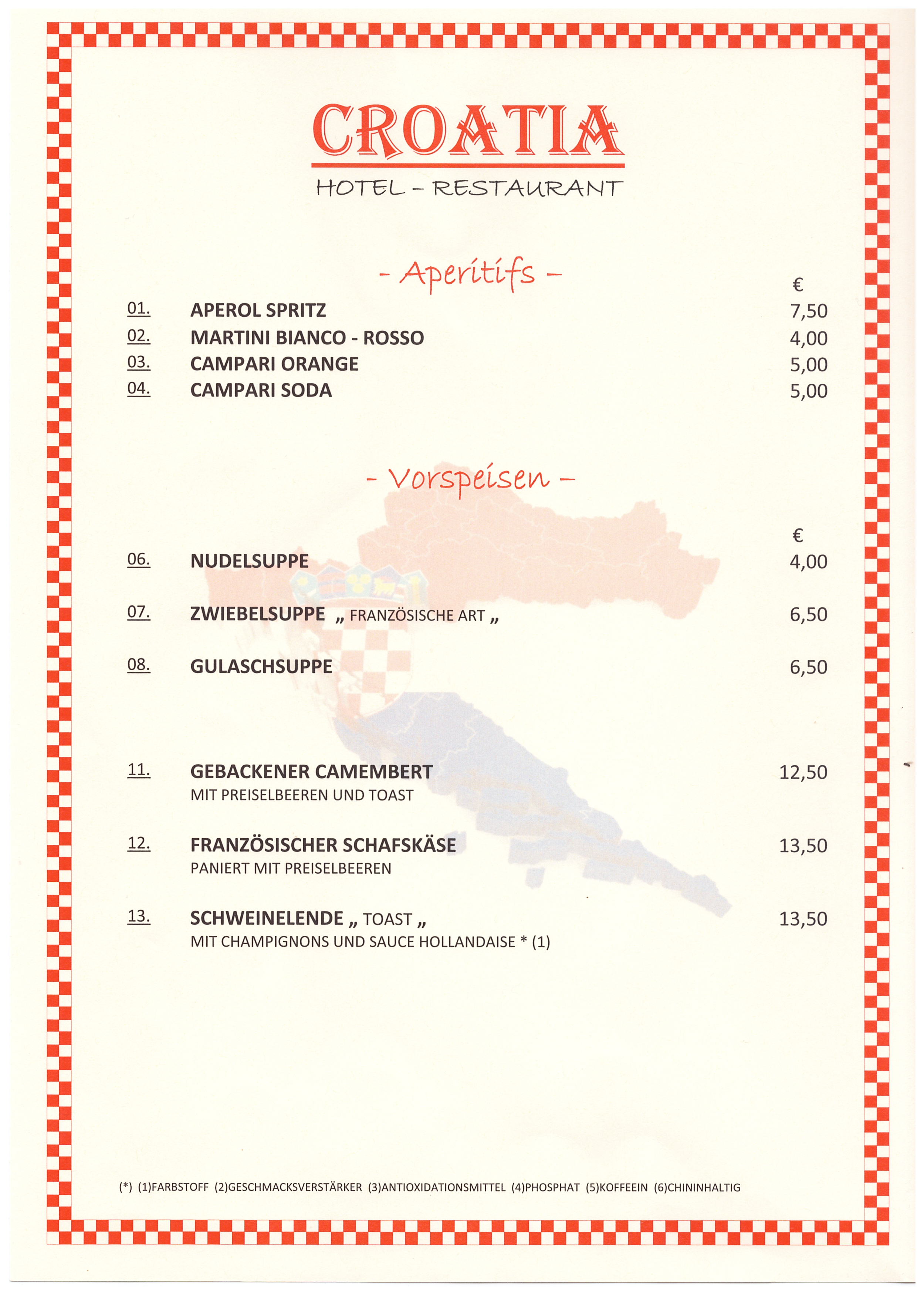 Speisekarte Seite 1 – Hotel Restaurant Croatia Idstein