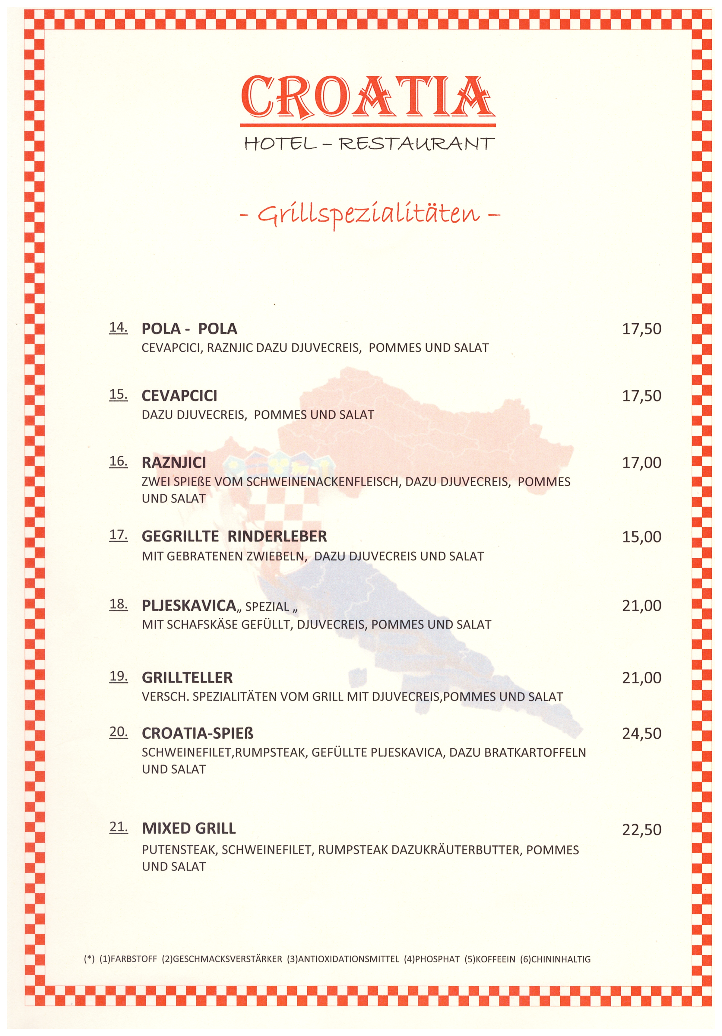 Speisekarte Seite 2 – Hotel Restaurant Croatia Idstein